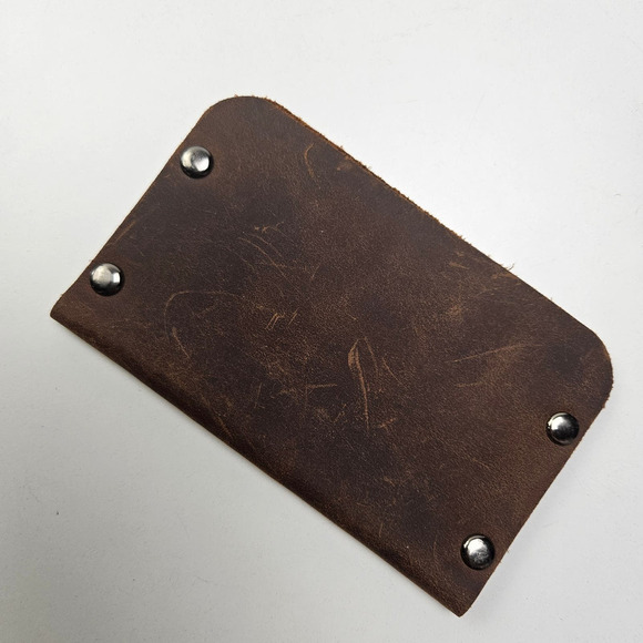 Handmade Minimalist Leather Card Wallet Brown Slim Slot - Picture 4 of 7